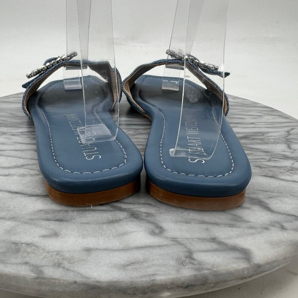 Stuart Weitzman Womens 9.5 Sandals Blue Shine Embellished Buckle Slide SA904 - Picture 5 of 12